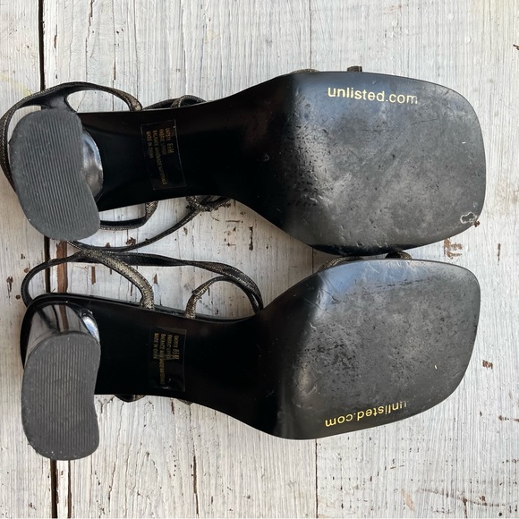 Vintage Y2K unlisted Metallic Strappy Square Toe Chunky Heel - Picture 11 of 15